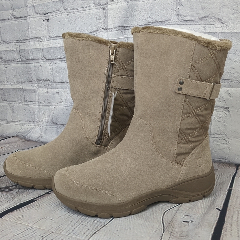 Lands End Winter Boots Thermolite Faux Fur Suede Women's 7-1/2 Tan